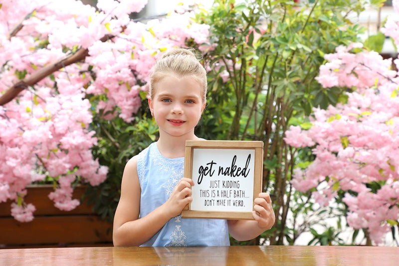 SIMPLY ANI Get Naked Sign| Just Kidding, This is a Half Bath, Don't Make It Weird| Farmhouse Framed Funny Bathroom Sign| Shelf Decor| Hand Painted| Humor - Image 2